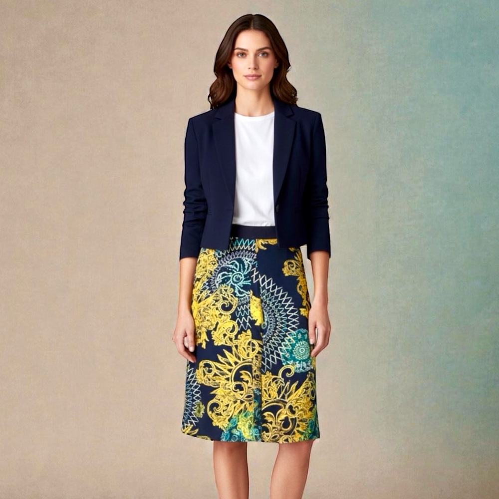 Versace Collection 100% Silk A-Line Knee Skirt